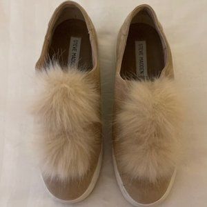 Steve Madden Bryanne Pom Pom Fur Platform Sneaker - Beige